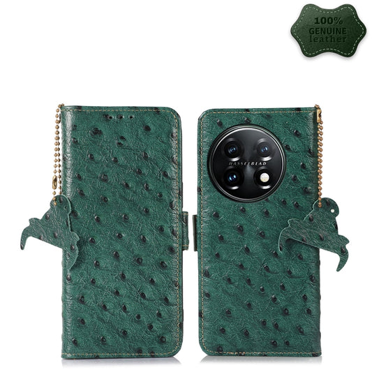 For OnePlus 11 5G Ostrich Pattern Genuine Leather RFID Phone Case(Green) - OnePlus Cases by PMC Jewellery | Online Shopping South Africa | PMC Jewellery | Buy Now Pay Later Mobicred