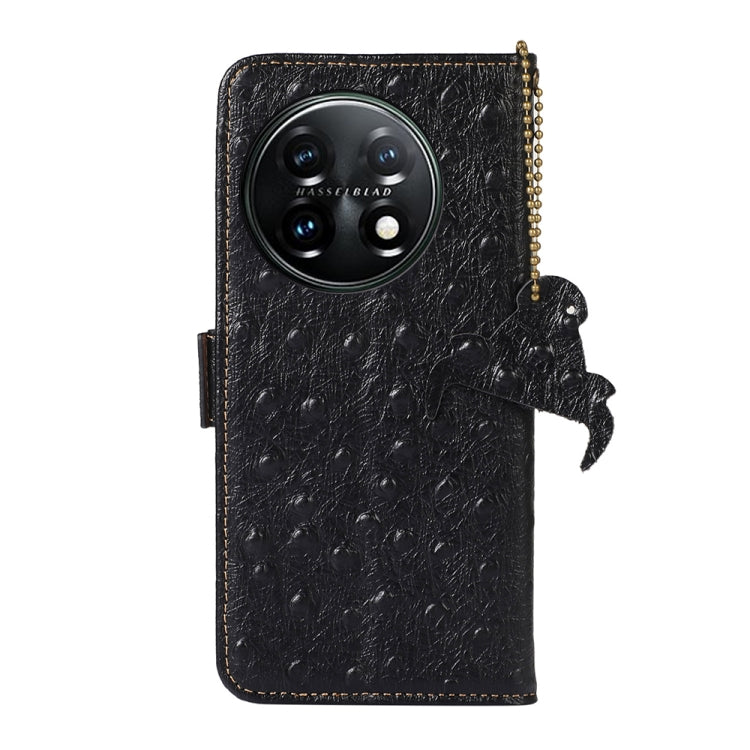 For OnePlus 11 5G Ostrich Pattern Genuine Leather RFID Phone Case(Black) - OnePlus Cases by PMC TechLife | Online Shopping South Africa | PMC TechLife | Buy Now Pay Later Mobicred
