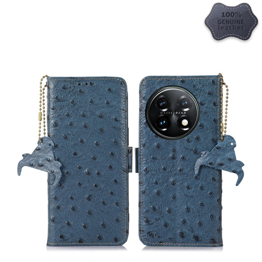 For OnePlus 11 5G Ostrich Pattern Genuine Leather RFID Phone Case(Blue) - OnePlus Cases by PMC Jewellery | Online Shopping South Africa | PMC Jewellery | Buy Now Pay Later Mobicred