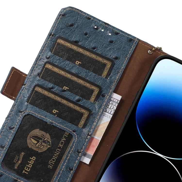 For OnePlus 11 5G Ostrich Pattern Genuine Leather RFID Phone Case(Blue) - OnePlus Cases by PMC TechLife | Online Shopping South Africa | PMC TechLife | Buy Now Pay Later Mobicred