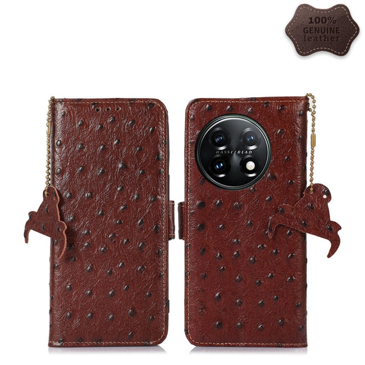 For OnePlus 11 5G Ostrich Pattern Genuine Leather RFID Phone Case(Coffee) - OnePlus Cases by PMC Jewellery | Online Shopping South Africa | PMC Jewellery | Buy Now Pay Later Mobicred