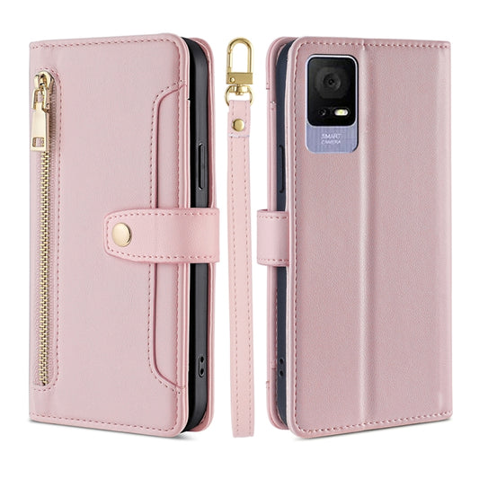 For TCL 405 / 406 / 408 Sheep Texture Cross-body Zipper Wallet Leather Phone Case(Pink) - More Brand by PMC Jewellery | Online Shopping South Africa | PMC Jewellery | Buy Now Pay Later Mobicred