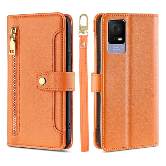 For TCL 405 / 406 / 408 Sheep Texture Cross-body Zipper Wallet Leather Phone Case(Orange) - More Brand by PMC Jewellery | Online Shopping South Africa | PMC Jewellery | Buy Now Pay Later Mobicred