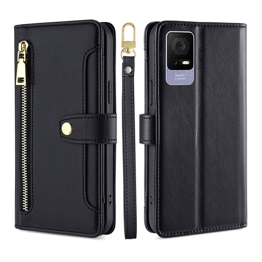 For TCL 405 / 406 / 408 Sheep Texture Cross-body Zipper Wallet Leather Phone Case(Black) - More Brand by PMC Jewellery | Online Shopping South Africa | PMC Jewellery | Buy Now Pay Later Mobicred