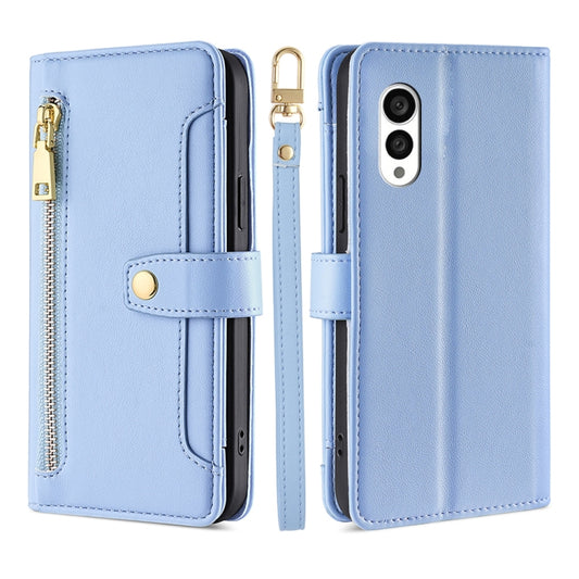 For Fujitsu Arrows N F-51C Sheep Texture Cross-body Zipper Wallet Leather Phone Case(Blue) - More Brand by PMC Jewellery | Online Shopping South Africa | PMC Jewellery | Buy Now Pay Later Mobicred