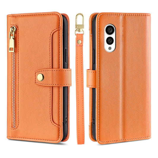 For Fujitsu Arrows N F-51C Sheep Texture Cross-body Zipper Wallet Leather Phone Case(Orange) - More Brand by PMC Jewellery | Online Shopping South Africa | PMC Jewellery | Buy Now Pay Later Mobicred