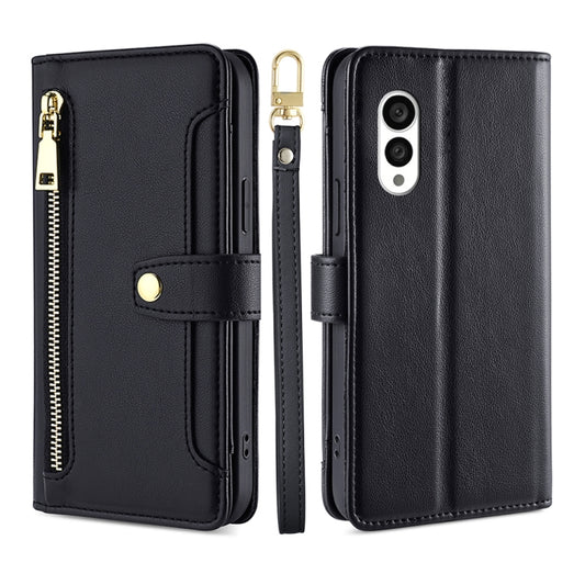 For Fujitsu Arrows N F-51C Sheep Texture Cross-body Zipper Wallet Leather Phone Case(Black) - More Brand by PMC Jewellery | Online Shopping South Africa | PMC Jewellery | Buy Now Pay Later Mobicred