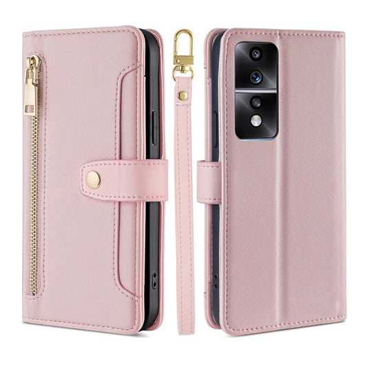 For Honor 80 GT Sheep Texture Cross-body Zipper Wallet Leather Phone Case(Pink) - Honor Cases by PMC Jewellery | Online Shopping South Africa | PMC Jewellery | Buy Now Pay Later Mobicred