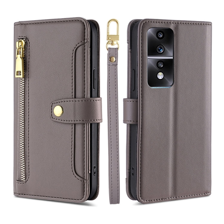 For Honor 80 GT Sheep Texture Cross-body Zipper Wallet Leather Phone Case(Grey) - free shipping - PMC TechLife - Order now!