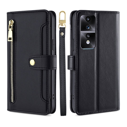 For Honor 80 GT Sheep Texture Cross-body Zipper Wallet Leather Phone Case(Black) - Honor Cases by PMC Jewellery | Online Shopping South Africa | PMC Jewellery | Buy Now Pay Later Mobicred