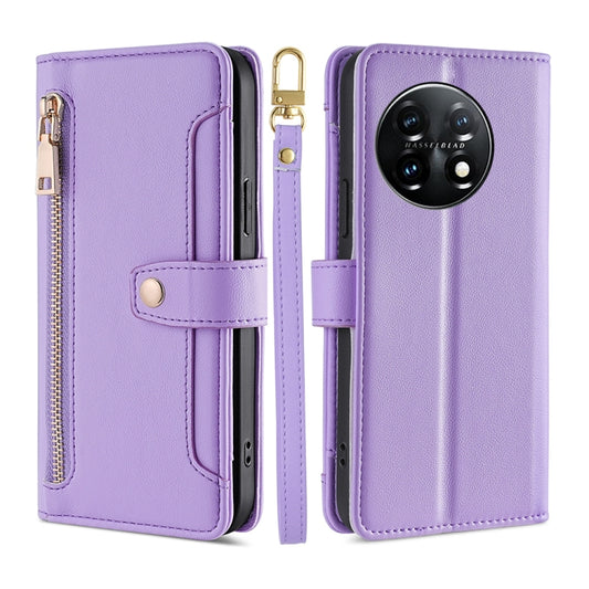 For OnePlus 11 Sheep Texture Cross-body Zipper Wallet Leather Phone Case(Purple) - OnePlus Cases by PMC Jewellery | Online Shopping South Africa | PMC Jewellery | Buy Now Pay Later Mobicred