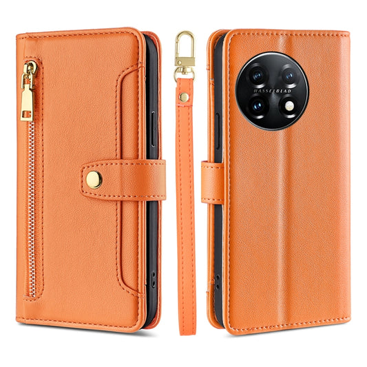 For OnePlus 11 Sheep Texture Cross-body Zipper Wallet Leather Phone Case(Orange) - OnePlus Cases by PMC Jewellery | Online Shopping South Africa | PMC Jewellery | Buy Now Pay Later Mobicred