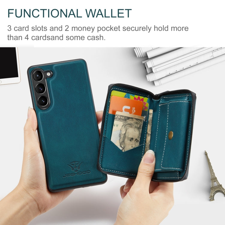 For Samsung Galaxy S24+ 5G JEEHOOD Magnetic Zipper Horizontal Flip Leather Phone Case(Blue) - free shipping - PMC Jewellery - Order now!