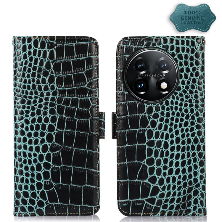 For OnePlus 11 5G Crocodile Top Layer Cowhide RFID Leather Phone Case(Green) - OnePlus Cases by PMC TechLife | Online Shopping South Africa | PMC TechLife | Buy Now Pay Later Mobicred