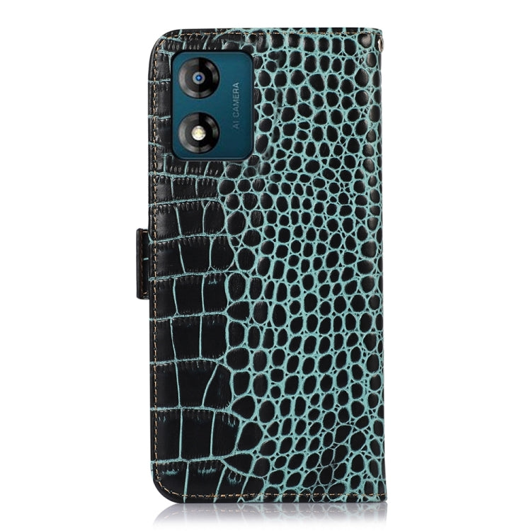 For Motorola Moto E13 4G 2023 Crocodile Top Layer Cowhide RFID Leather Phone Case(Green) - Motorola Cases by PMC TechLife | Online Shopping South Africa | PMC TechLife | Buy Now Pay Later Mobicred