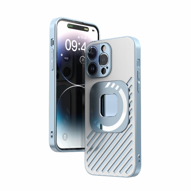 For iPhone 14 Plus R-JUST Square Round Mirror PC+TPU Phone Case(Blue) - free shipping - PMC TechLife - Order now!