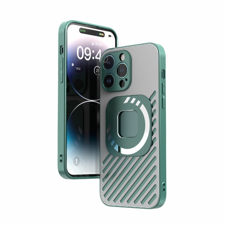For iPhone 14 Plus R-JUST Square Round Mirror PC+TPU Phone Case(Green) - iPhone 14 Plus Cases by R-JUST | Online Shopping South Africa | PMC TechLife