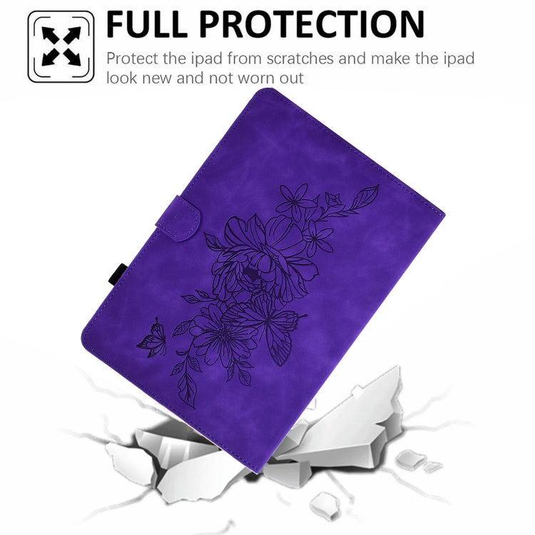 For 10 inch Tablets Peony Butterfly Embossed Leather Tablet Case(Purple) - 10 - 11 inch by PMC TechLife | Online Shopping South Africa | PMC TechLife | Buy Now Pay Later Mobicred