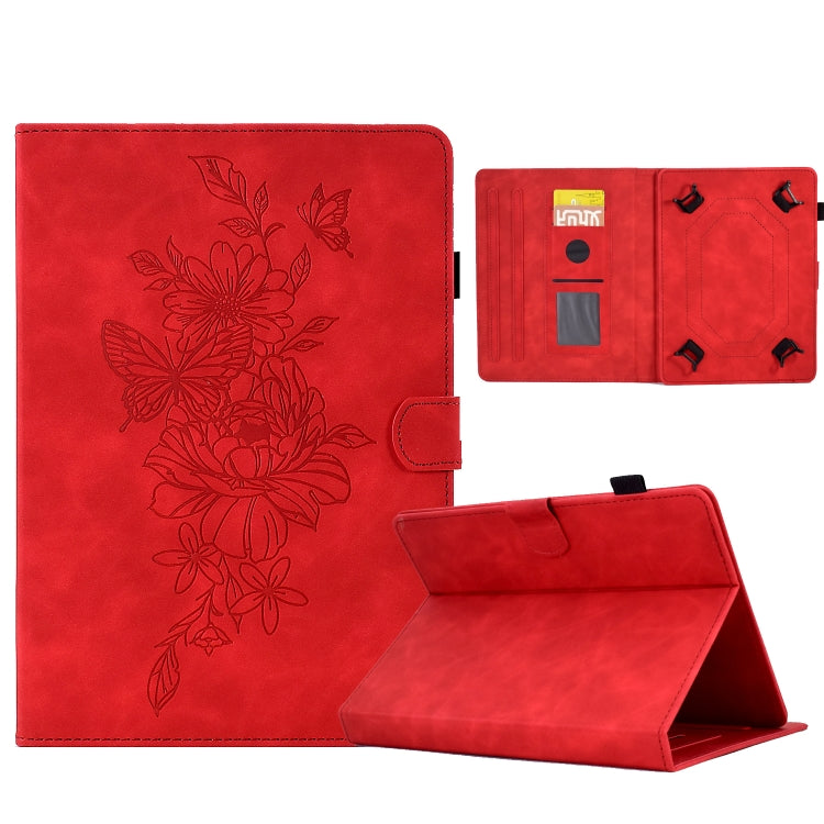 For 10 inch Tablets Peony Butterfly Embossed Leather Tablet Case(Red) - 10 - 11 inch by PMC TechLife | Online Shopping South Africa | PMC TechLife | Buy Now Pay Later Mobicred