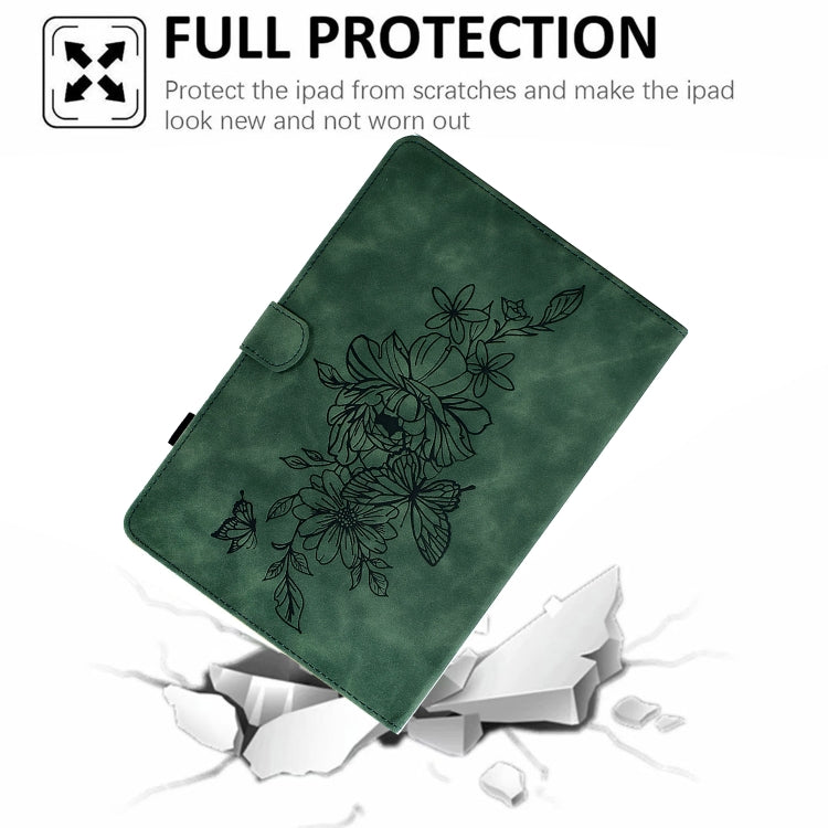 For Amazon Kindle 11th 2024 / 2022 Peony Butterfly Embossed Leather Smart Tablet Case(Green) - free shipping - PMC TechLife - Order now!