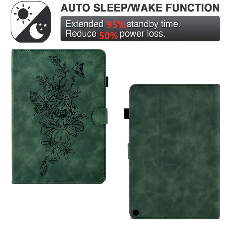 For Amazon Kindle Fire HD8 2022 Peony Butterfly Embossed Leather Smart Tablet Case(Green) - Amazon by PMC TechLife | Online Shopping South Africa | PMC TechLife | Buy Now Pay Later Mobicred