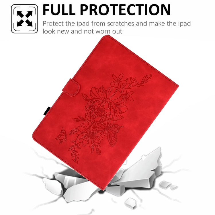 For Amazon Kindle Fire HD8 2022 Peony Butterfly Embossed Leather Smart Tablet Case(Red) - Amazon by PMC TechLife | Online Shopping South Africa | PMC TechLife | Buy Now Pay Later Mobicred