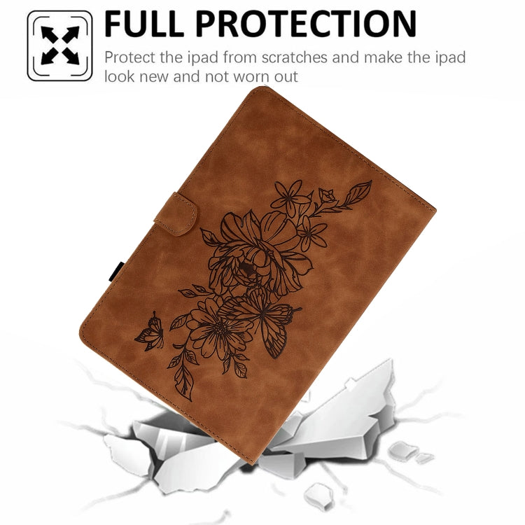 For Amazon Kindle Fire HD8 2018/2017/2016 Peony Butterfly Embossed Leather Smart Tablet Case(Brown) - Amazon by PMC TechLife | Online Shopping South Africa | PMC TechLife | Buy Now Pay Later Mobicred