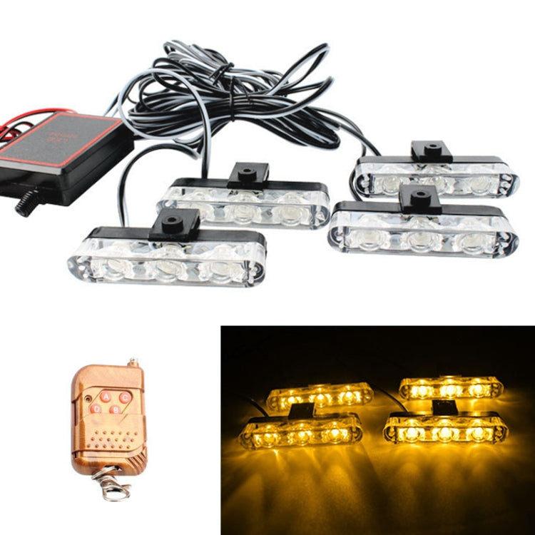 4 in 1 Car 12LEDs Grille Flash Lights Warning Lights with Wireless Remote Control, Color:Yellow - Warning Lights by PMC TechLife | Online Shopping South Africa | PMC TechLife | Buy Now Pay Later Mobicred