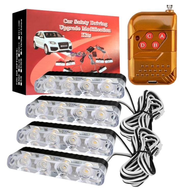 4 in 1 Car 16LEDs Grille Flash Lights Warning Lights with Wireless Remote Control(White Red) - Warning Lights by PMC TechLife | Online Shopping South Africa | PMC TechLife | Buy Now Pay Later Mobicred