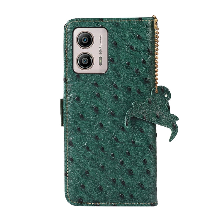 For Motorola Moto G73 5G Ostrich Pattern Genuine Leather RFID Phone Case(Green) - Motorola Cases by PMC TechLife | Online Shopping South Africa | PMC TechLife | Buy Now Pay Later Mobicred