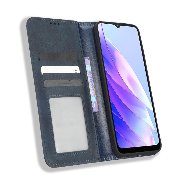 For Blackview A52 Magnetic Buckle Retro Texture Leather Phone Case(Blue) - More Brand by PMC TechLife | Online Shopping South Africa | PMC TechLife | Buy Now Pay Later Mobicred