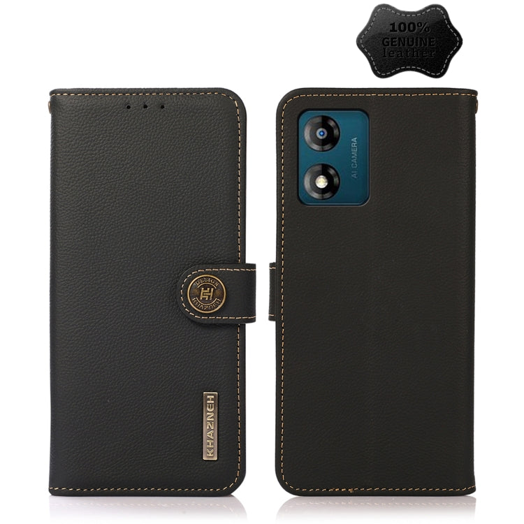 For Motorola Moto E13 2023 4G KHAZNEH Custer Texture RFID Genuine Leather Phone Case(Black) - Motorola Cases by PMC TechLife | Online Shopping South Africa | PMC TechLife | Buy Now Pay Later Mobicred