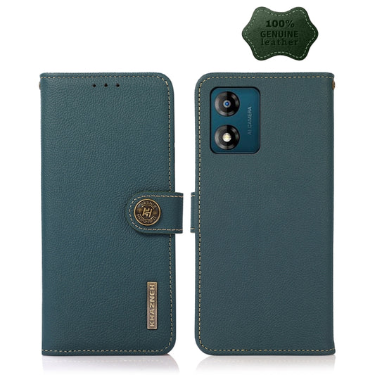 For Motorola Moto E13 2023 4G KHAZNEH Custer Texture RFID Genuine Leather Phone Case(Green) - Motorola Cases by PMC Jewellery | Online Shopping South Africa | PMC Jewellery | Buy Now Pay Later Mobicred