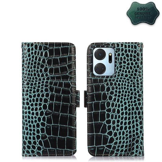 For Honor X7a 4G Crocodile Top Layer Cowhide Leather Phone Case(Green) - Honor Cases by PMC Jewellery | Online Shopping South Africa | PMC Jewellery | Buy Now Pay Later Mobicred