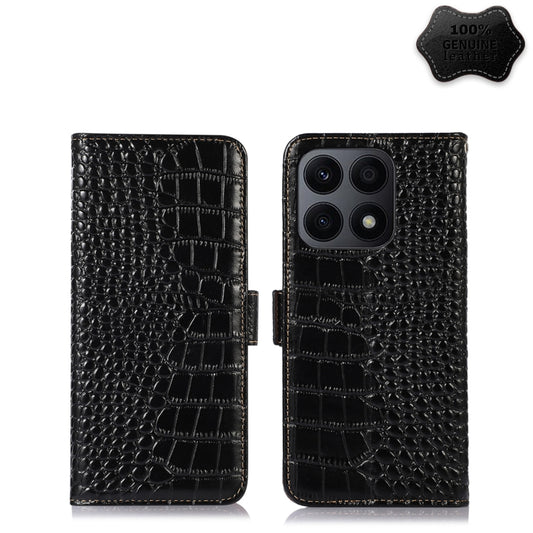 For Honor X8a 4G Crocodile Top Layer Cowhide Leather Phone Case(Black) - Honor Cases by PMC Jewellery | Online Shopping South Africa | PMC Jewellery | Buy Now Pay Later Mobicred