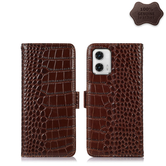 For Motorola Moto G73 5G Crocodile Top Layer Cowhide Leather Phone Case(Brown) - Motorola Cases by PMC Jewellery | Online Shopping South Africa | PMC Jewellery | Buy Now Pay Later Mobicred