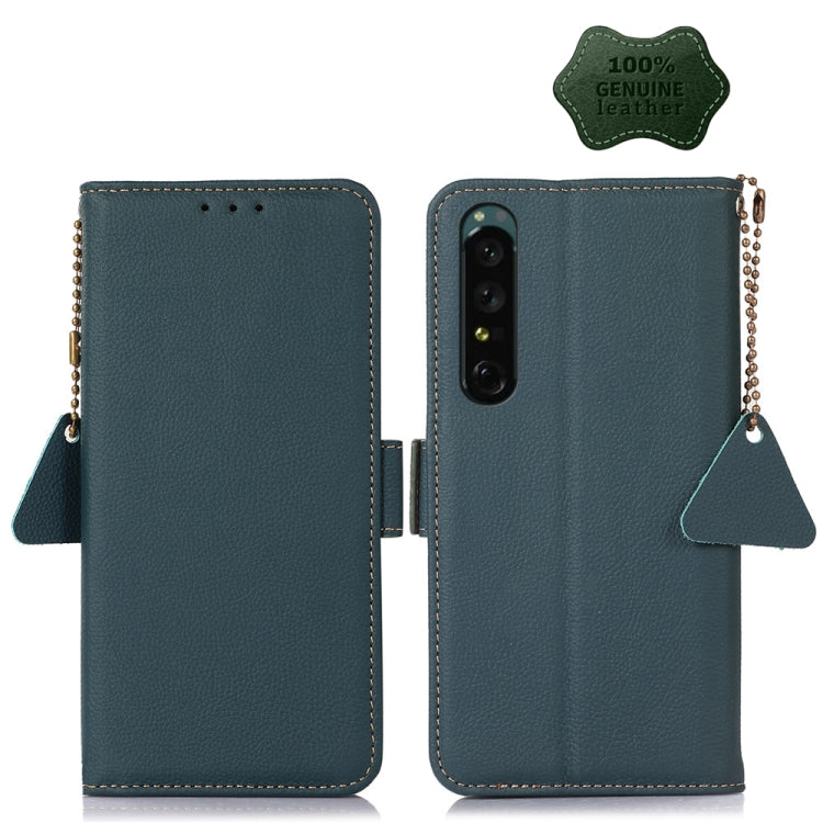 For Sony Xperia 1 IV Side-Magnetic TJ Genuine Leather RFID Phone Case(Green) - Sony Cases by PMC TechLife | Online Shopping South Africa | PMC TechLife | Buy Now Pay Later Mobicred