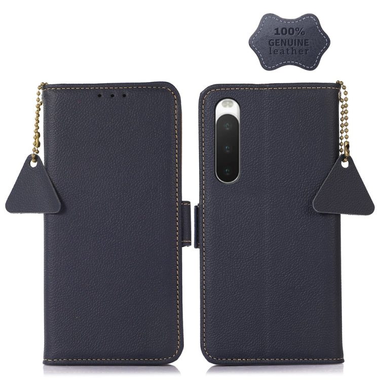 For Sony Xperia 10 IV Side-Magnetic TJ Genuine Leather RFID Phone Case(Blue) - Sony Cases by PMC TechLife | Online Shopping South Africa | PMC TechLife | Buy Now Pay Later Mobicred