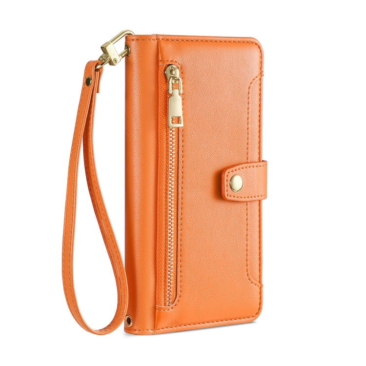 For Honor X9a 5G Sheep Texture Cross-body Zipper Wallet Leather Phone Case(Orange) - Honor Cases by PMC TechLife | Online Shopping South Africa | PMC TechLife | Buy Now Pay Later Mobicred