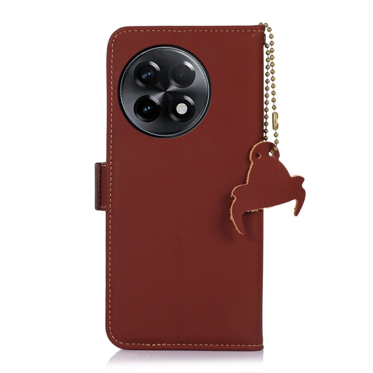 For OnePlus Ace 2 5G / 11R 5G Genuine Leather Magnetic RFID Leather Phone Case(Coffee) - OnePlus Cases by PMC TechLife | Online Shopping South Africa | PMC TechLife | Buy Now Pay Later Mobicred