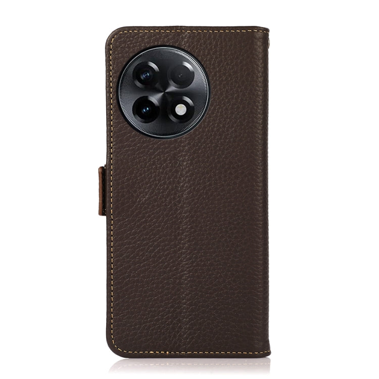 For OnePlus Ace 2 5G KHAZNEH Side-Magnetic Litchi Genuine Leather RFID Phone Case(Brown) - OnePlus Cases by PMC TechLife | Online Shopping South Africa | PMC TechLife | Buy Now Pay Later Mobicred