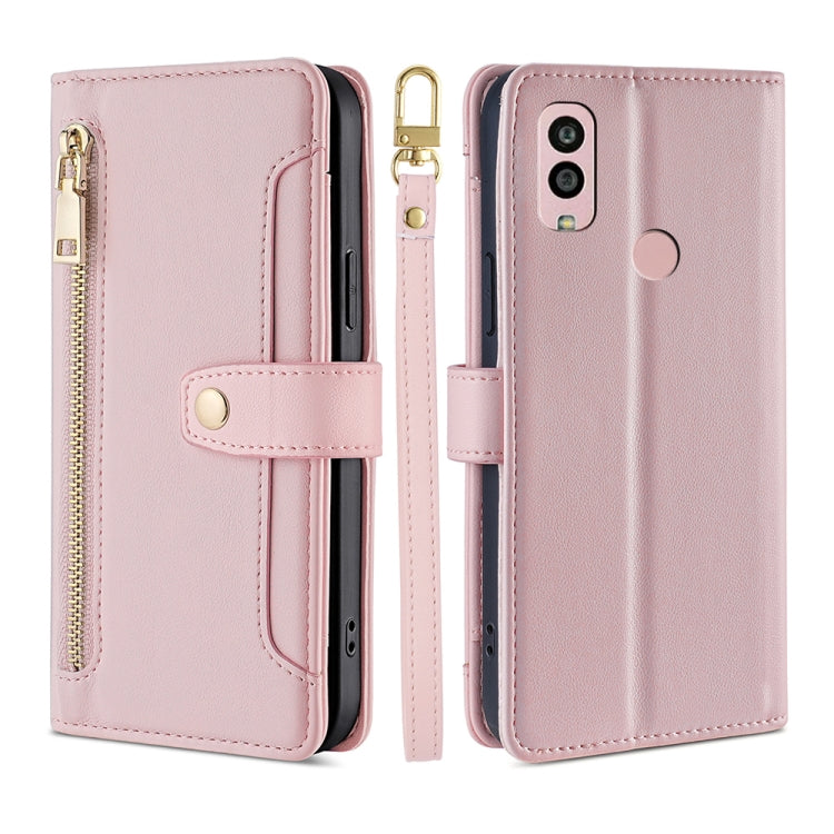 For Kyocera Android One S10 Sheep Texture Cross-body Zipper Wallet Leather Phone Case(Pink) - More Brand by PMC TechLife | Online Shopping South Africa | PMC TechLife | Buy Now Pay Later Mobicred