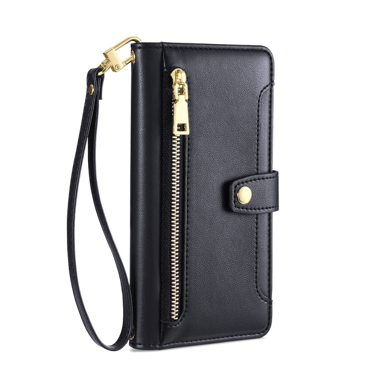 For OnePlus Ace 2/11R Sheep Texture Cross-body Zipper Wallet Leather Phone Case(Black) - OnePlus Cases by PMC TechLife | Online Shopping South Africa | PMC TechLife | Buy Now Pay Later Mobicred