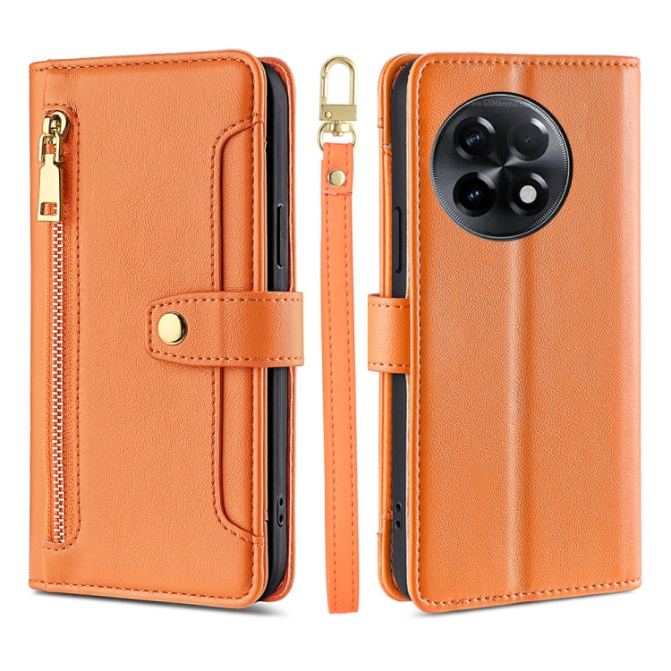 For OnePlus Ace 2/11R Sheep Texture Cross-body Zipper Wallet Leather Phone Case(Orange) - OnePlus Cases by PMC TechLife | Online Shopping South Africa | PMC TechLife | Buy Now Pay Later Mobicred