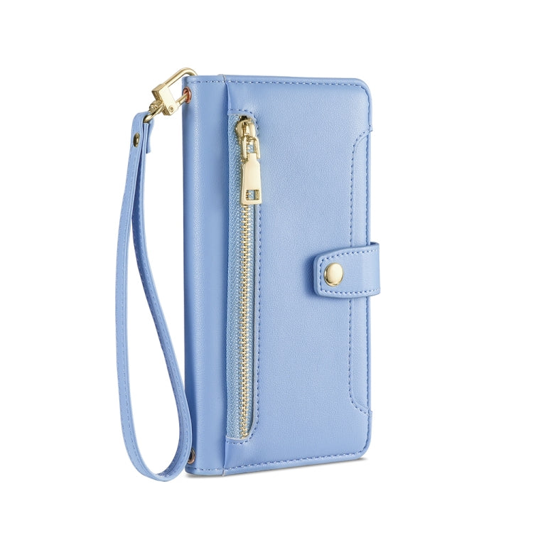 For OnePlus Ace 2/11R Sheep Texture Cross-body Zipper Wallet Leather Phone Case(Blue) - OnePlus Cases by PMC TechLife | Online Shopping South Africa | PMC TechLife | Buy Now Pay Later Mobicred