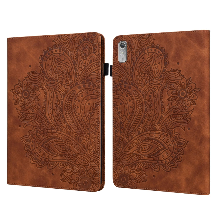 For Lenovo Tab P11 Gen 2 Peacock Embossed Pattern Leather Tablet Case(Brown) - Lenovo by PMC TechLife | Online Shopping South Africa | PMC TechLife | Buy Now Pay Later Mobicred