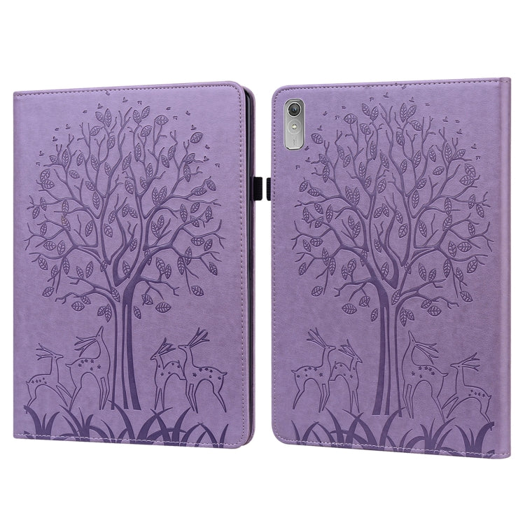 For Lenovo Tab P11 Gen 2 Tree & Deer Pattern Embossed Leather Tablet Case(Purple) - Lenovo by PMC TechLife | Online Shopping South Africa | PMC TechLife | Buy Now Pay Later Mobicred