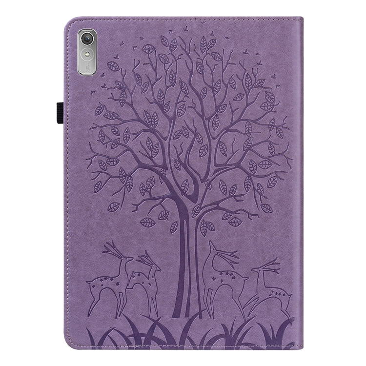 For Lenovo Tab P11 Gen 2 Tree & Deer Pattern Embossed Leather Tablet Case(Purple) - Lenovo by PMC TechLife | Online Shopping South Africa | PMC TechLife | Buy Now Pay Later Mobicred