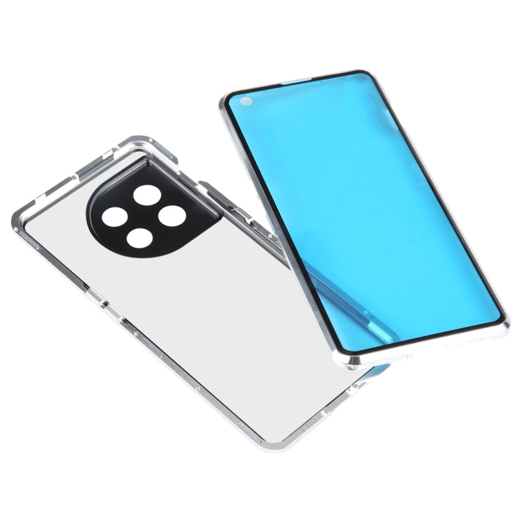 For OnePlus 11 Full Cover Magnetic Metal Tempered Glass Phone Case(Silver) - OnePlus Cases by PMC TechLife | Online Shopping South Africa | PMC TechLife | Buy Now Pay Later Mobicred