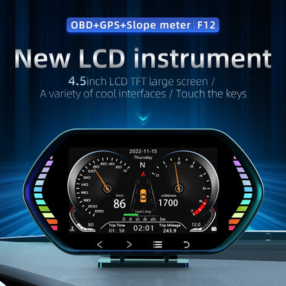 F12 4.5-inch Multi-function HD OBD LCD Instrument Car GPS Slope Meter HUD Head-up Display - Head Up Display System by PMC Jewellery | Online Shopping South Africa | PMC Jewellery | Buy Now Pay Later Mobicred